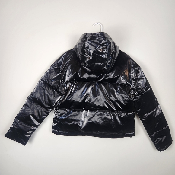 Hollister Black Puffer Jacket Coat Wet Look Shinny Winter Recycled Fill Size S - Picture 3 of 13